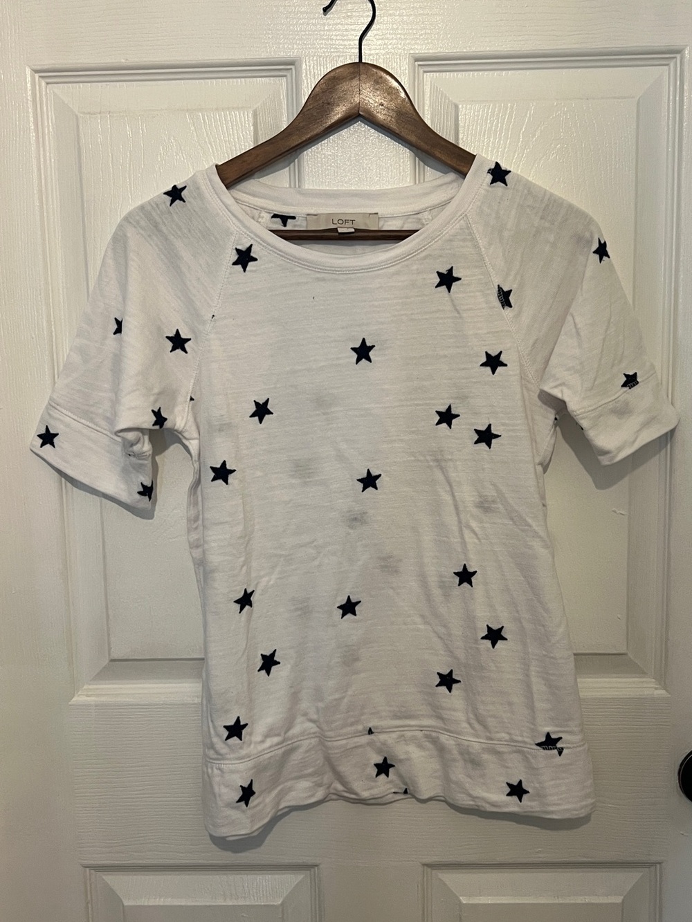 LOFT Women’s White Star Print Short Sleeve Tee Size XS